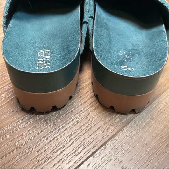 Chelsea and Violet Arden green suede floral slip on platform clogs size 9.5 lug - Picture 5 of 7